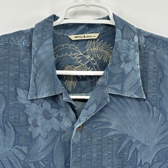 Tommy Bahama 100% Silk Shirt Mens 2XT Blue Short Sleeve Floral Hawaiian Tropical - Picture 2 of 10